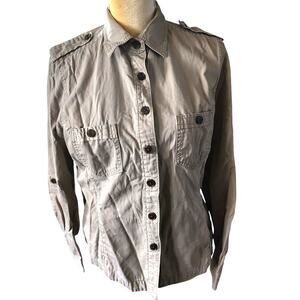 Lands End Women's Tan Button Down Roll Tab Sleeves Shacket Shirt